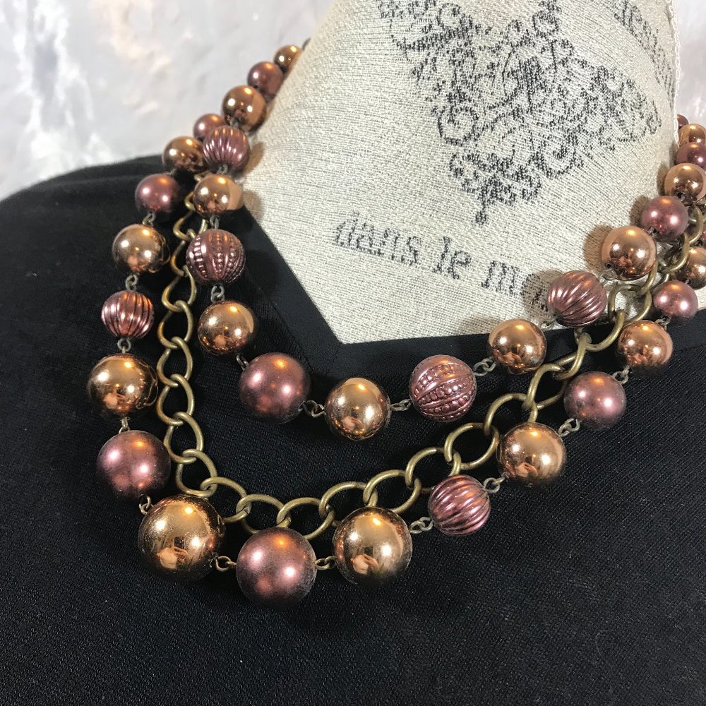 Multi strand Copper Bronze Bead and Chain Necklace - Picture 2 of 6